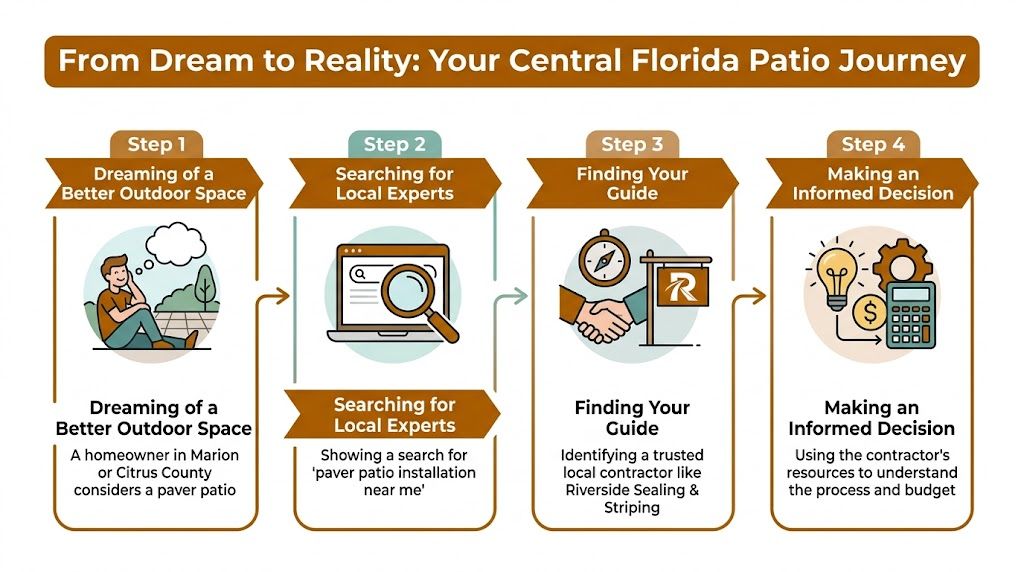 An infographic showing the four-step process for planning a paver patio project in Central Florida.