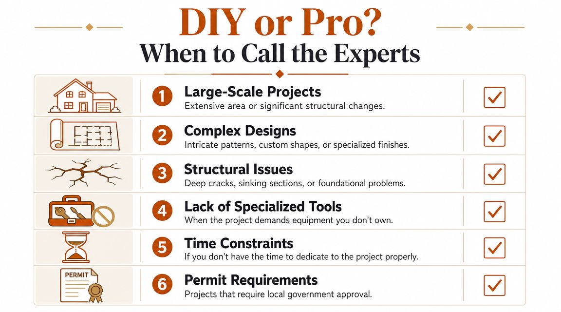 An infographic listing six signs that you should hire a professional contractor for home improvement projects.